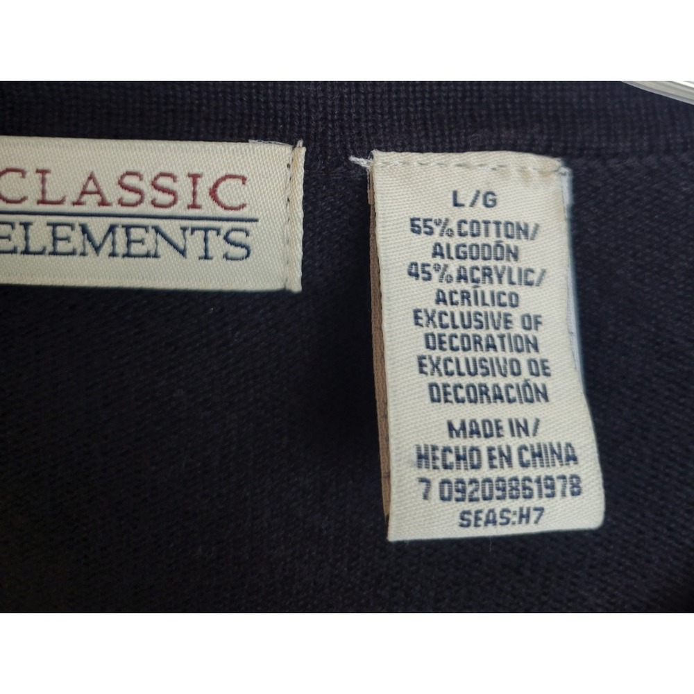 Vtg Classic Elements Cardigan Sweater Bird Embroidered Holiday Xmas Black Large - Picture 5 of 11